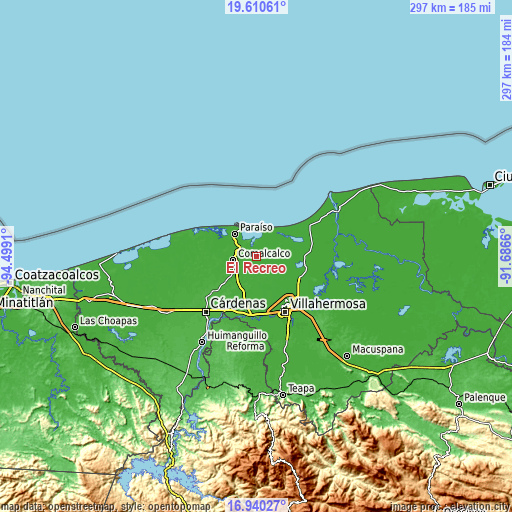 Topographic map of El Recreo