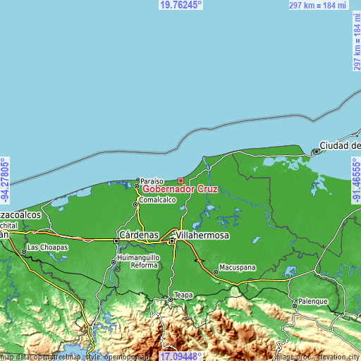 Topographic map of Gobernador Cruz