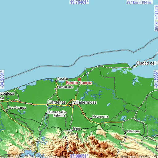 Topographic map of Benito Juárez