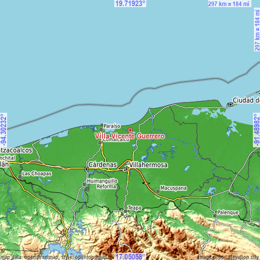 Topographic map of Villa Vicente Guerrero