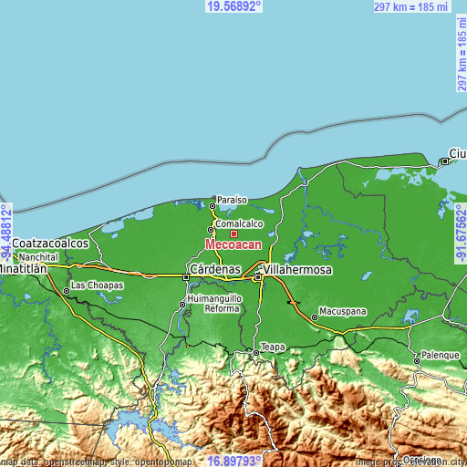 Topographic map of Mecoacán