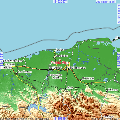 Topographic map of Pueblo Viejo