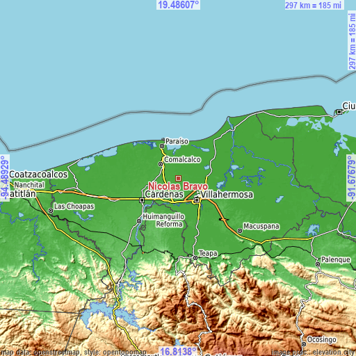 Topographic map of Nicolás Bravo