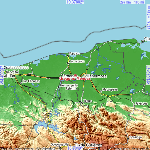 Topographic map of Gregorio Méndez