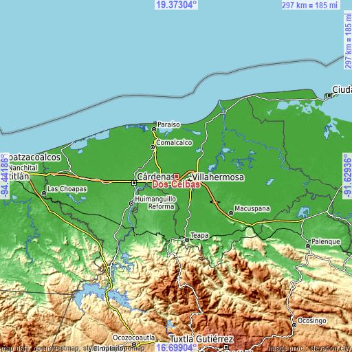 Topographic map of Dos Ceibas