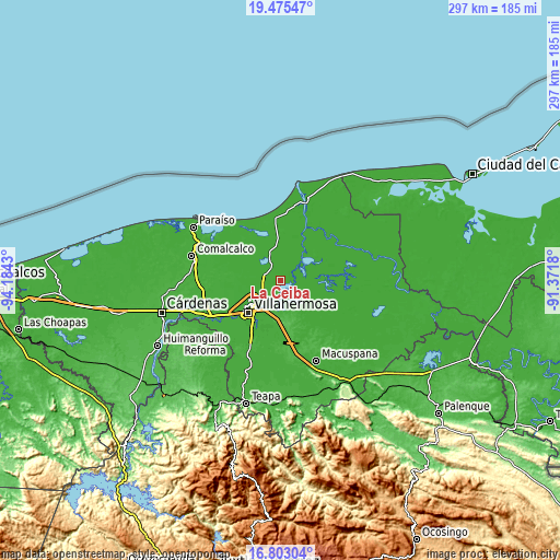 Topographic map of La Ceiba