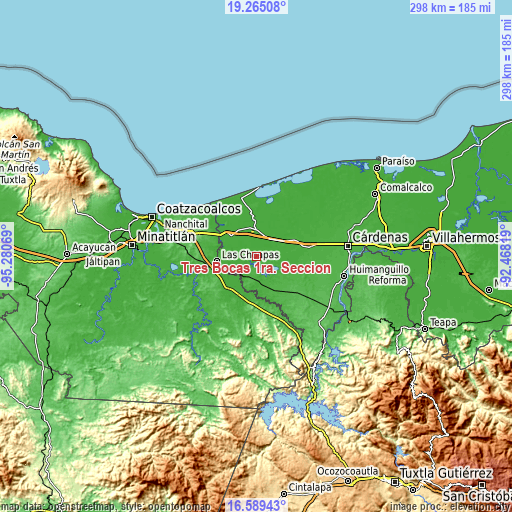 Topographic map of Tres Bocas 1ra. Sección