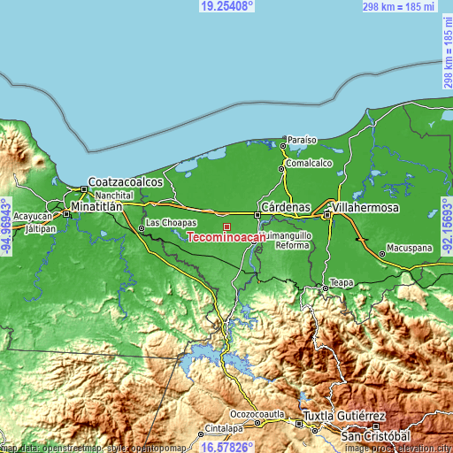 Topographic map of Tecominoacán