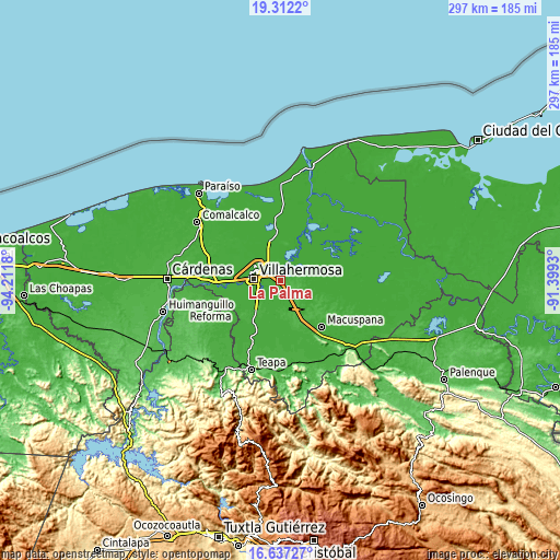 Topographic map of La Palma