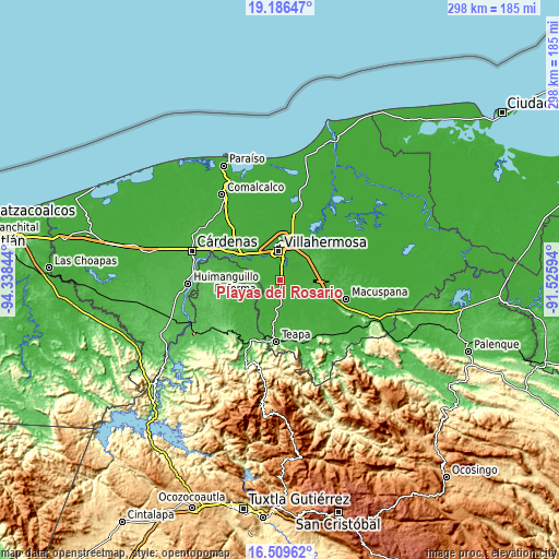 Topographic map of Playas del Rosario