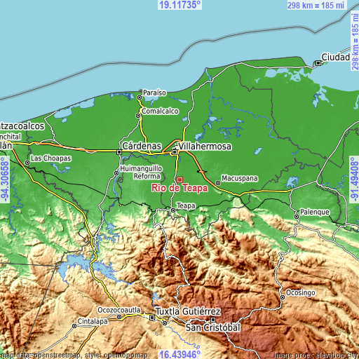 Topographic map of Río de Teapa