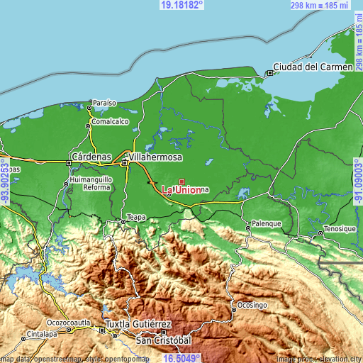 Topographic map of La Unión