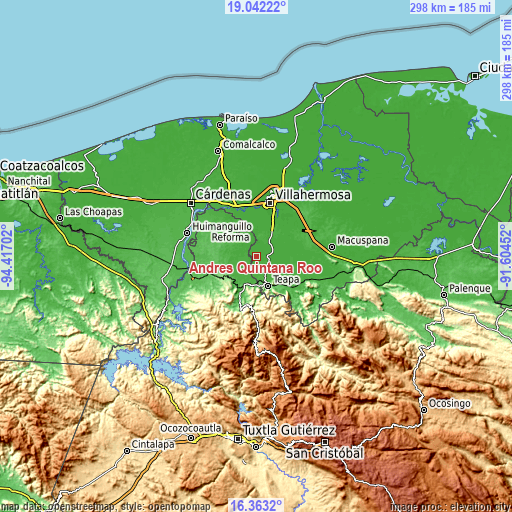 Topographic map of Andrés Quintana Roo