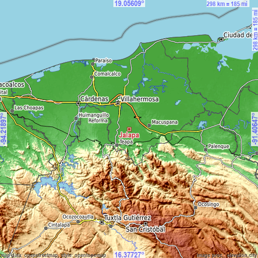 Topographic map of Jalapa