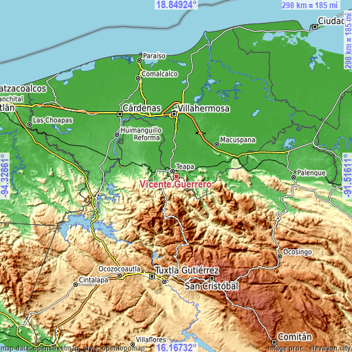 Topographic map of Vicente Guerrero