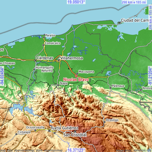 Topographic map of Nicolás Bravo