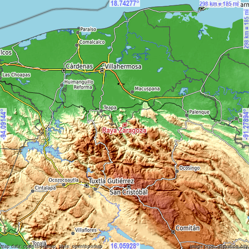 Topographic map of Raya Zaragoza