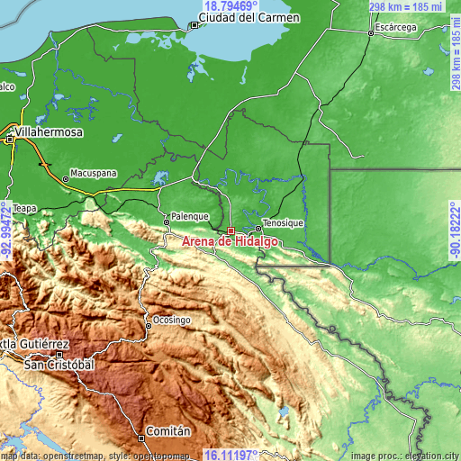 Topographic map of Arena de Hidalgo