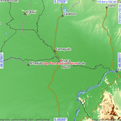 Topographic map of San Fernando de Apure