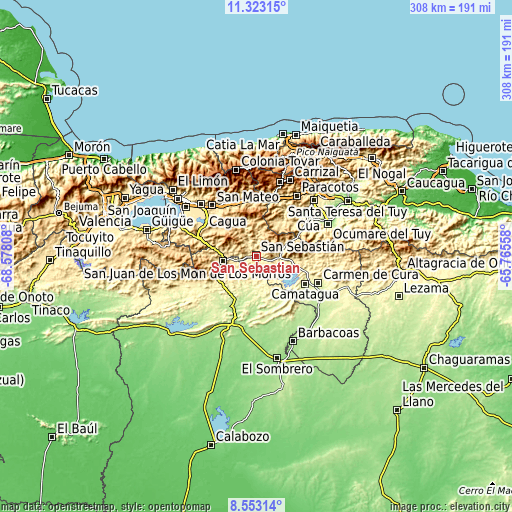 Topographic map of San Sebastián