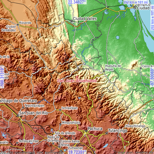 Topographic map of San Juan Ahuehueco