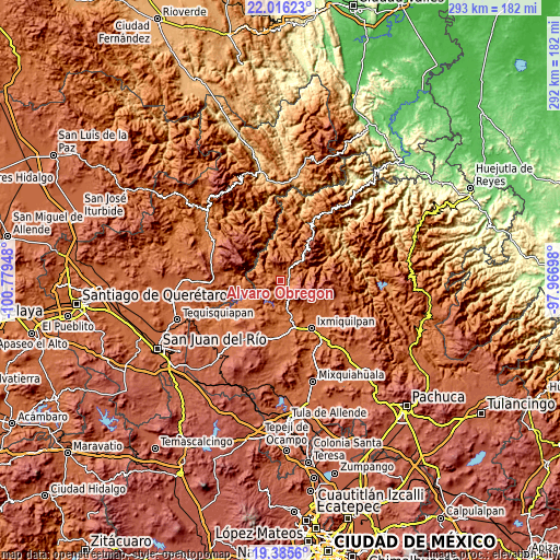 Topographic map of Álvaro Obregón