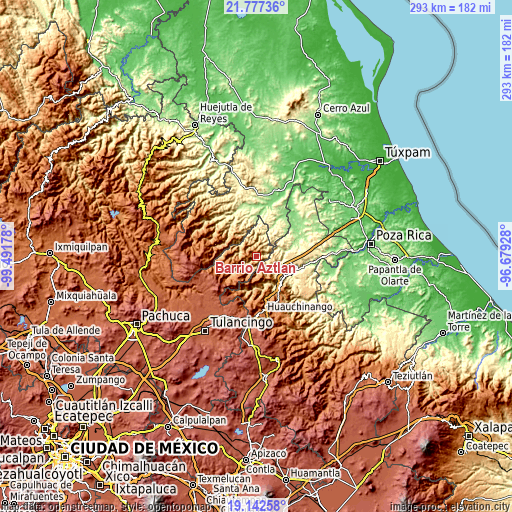 Topographic map of Barrio Aztlán