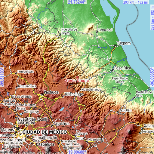 Topographic map of Santa Úrsula