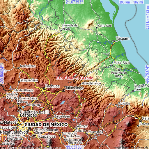 Topographic map of San Pablo el Grande