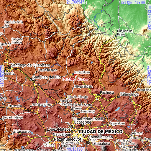 Topographic map of Pueblo Nuevo