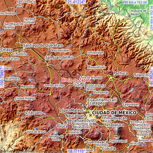 Topographic map of Xiteje de Zapata