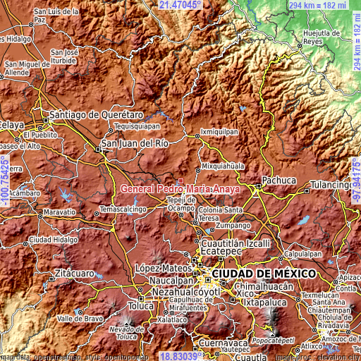 Topographic map of General Pedro María Anaya