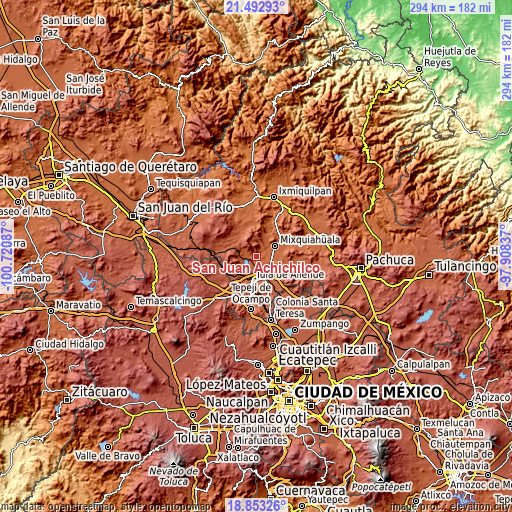 Topographic map of San Juan Achichilco