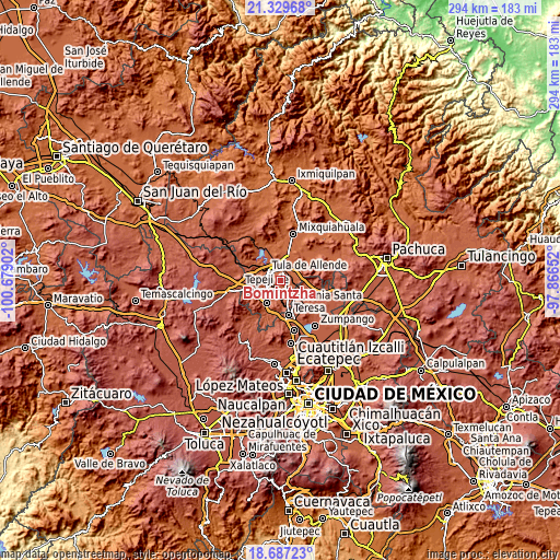 Topographic map of Bomintzha