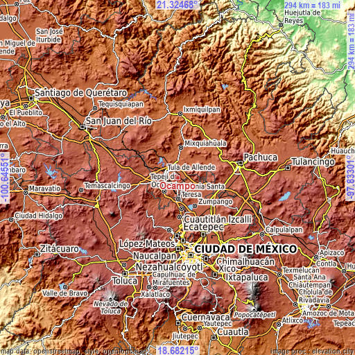 Topographic map of Ocampo