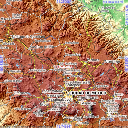 Topographic map of Tlalminulpa