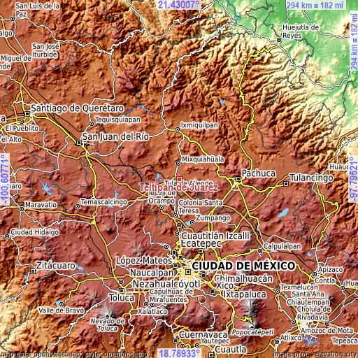 Topographic map of Teltipán de Juárez