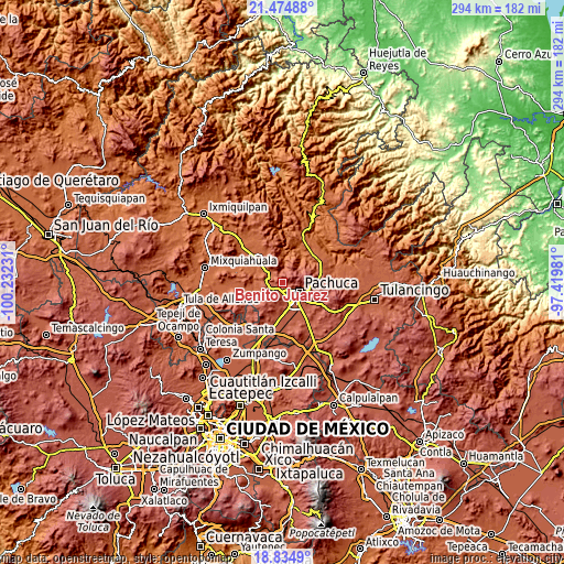 Topographic map of Benito Juárez