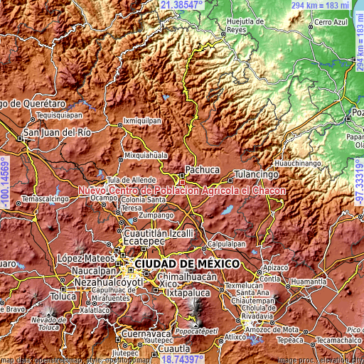 Topographic map of Nuevo Centro de Población Agrícola el Chacón