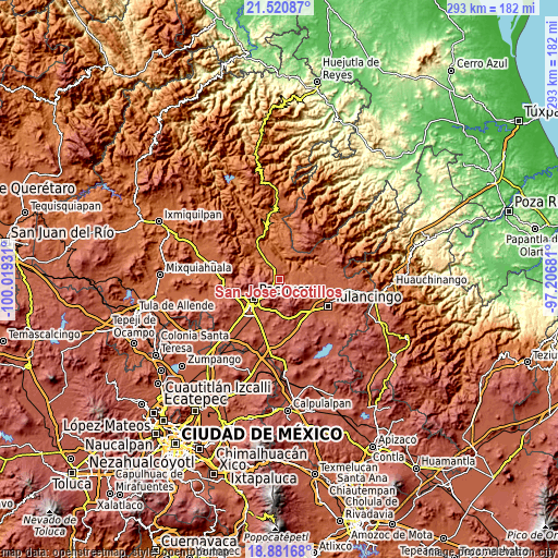 Topographic map of San José Ocotillos