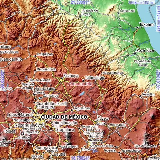 Topographic map of Ahuehuetitla