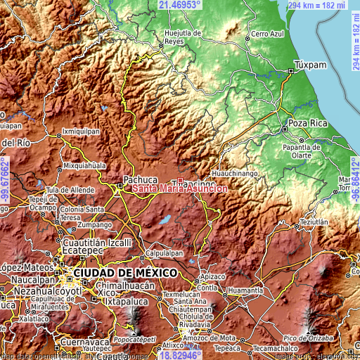 Topographic map of Santa María Asunción