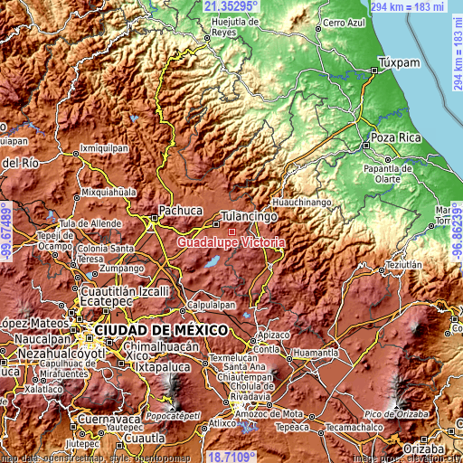 Topographic map of Guadalupe Victoria