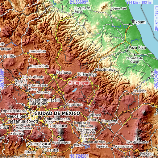 Topographic map of El Tepeyac