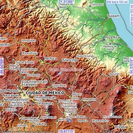 Topographic map of Santa Elena Paliseca