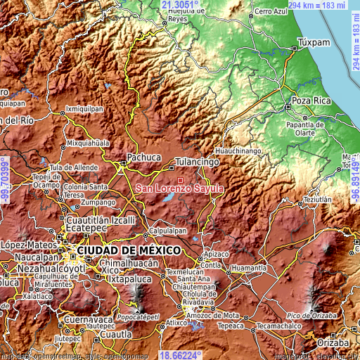 Topographic map of San Lorenzo Sayula