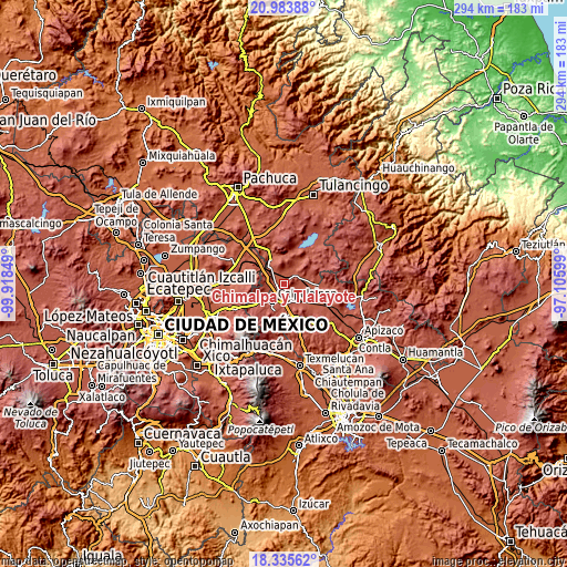 Topographic map of Chimalpa y Tlalayote