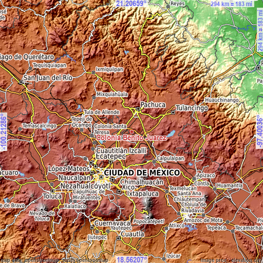 Topographic map of Colonia Benito Juárez