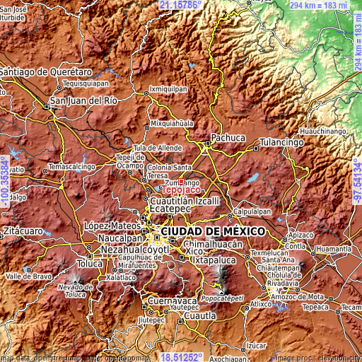 Topographic map of Tepojaco