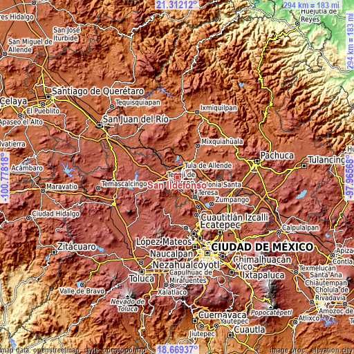 Topographic map of San Ildefonso